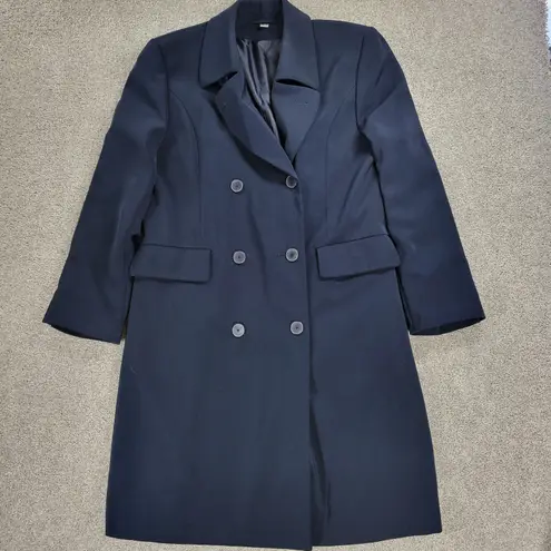 FIRST Dress Coat Womens 16 Navy Double Breasted Vented Trench Career Evening Blue Size 14