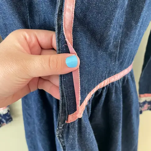 Gunne Sax 70s vintage calico denim midi prairie dress