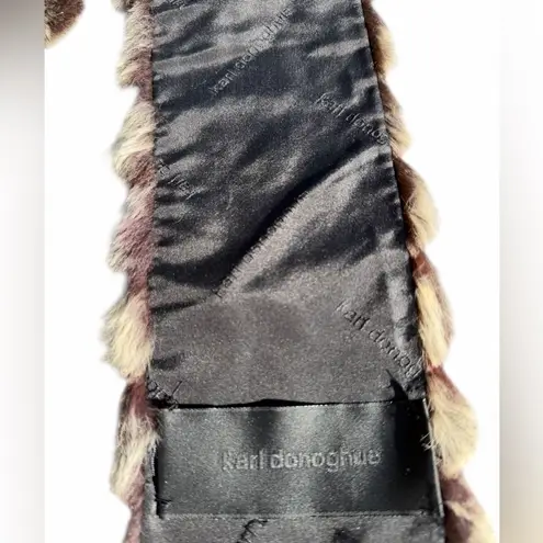 Authentic Karl Donoghue Genuine Fur Scarf Cream chocolate brown striped Black