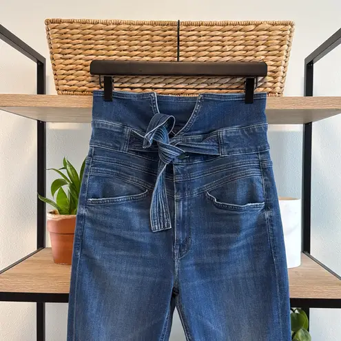 MOTHER The Triple Stack Looker High Rise Denim Blue Jeans Tie Waist, 29