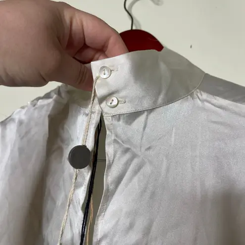 New Her Shirt ivory pearl white high neck sleeveless silk mini dress XS