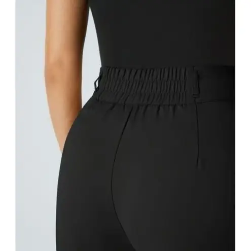 Halara High Waisted Straight Leg Work Pants Shirred Waist Zip Button Pockets ST