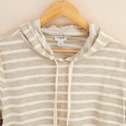 J.Crew Women's Large Beige White Striped Hoodie Long Sleeve Cotton Blend Sweater Tan