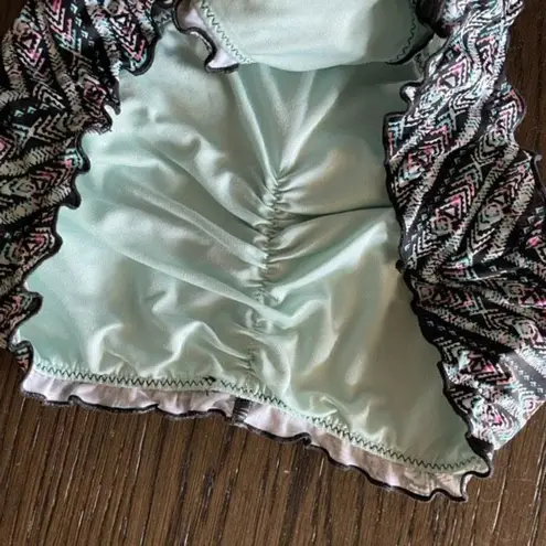 SUNDAZED Blue Black Azteca Mermaid Ruffle Bikini Swim Bottom, S Black