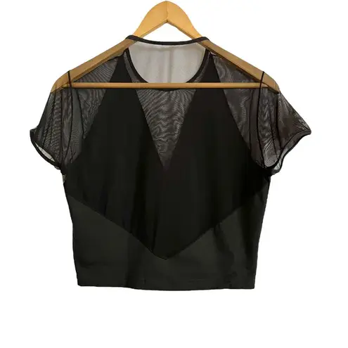 Claude Montana Vintage Black Jersey Sheer Mesh Crop Top - Made in Italy Size S/M