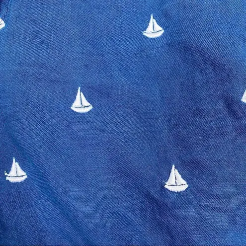 British Khaki Navy Blue Nautical Sailboat Linen Shorts