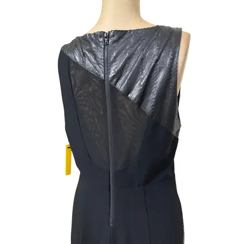 Alice + Olivia Mini Dress Black Sheath Cow Leather Silk Blend Stretch New thumbnail 7