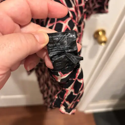 Masai Womens Oversize Tunic Top Pink Black Geometric Button Down 3/4 Sleeve L Black Size L