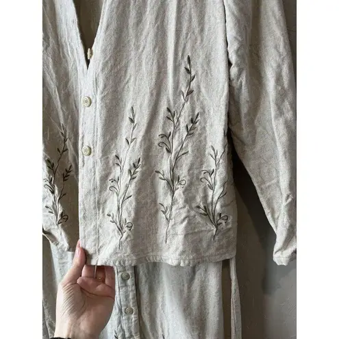 Studio Works Vintage Set Beige Dress Cardigan Lagenlook Embroidered Cottage Boho Beach Tan