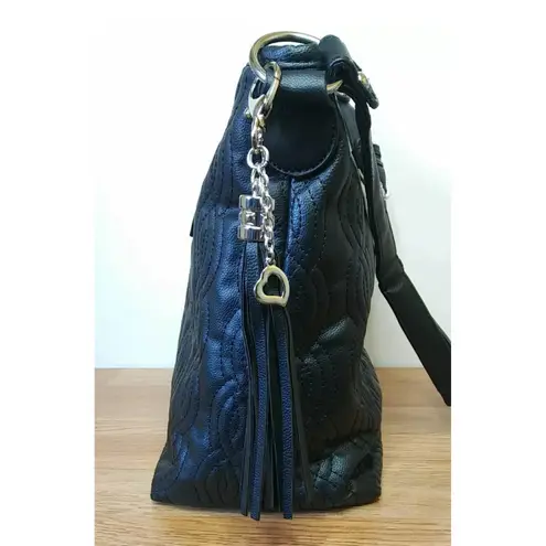 BELLA RUSSO: Black Quilted Purse Faux Leather Handbag Shoulder Bag Tote Tassels