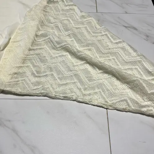 Main Strip Cream Off White Crewneck Sweater with Lace semi sheer sleeves small