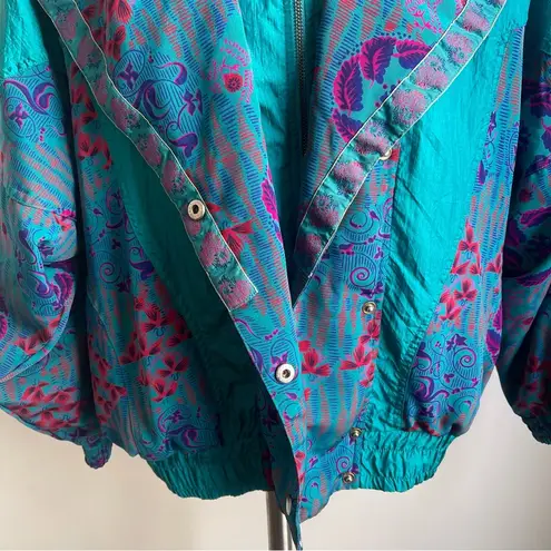 Lavon Vintage 90s Aqua Print Streetwear Windbreaker Bomber Track Jacket Size S