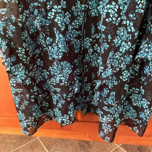 Saloni Izzie Dress Maxi Silk Chiffon Floral Print Semi Sheer Long Sleeve Size 2 Black