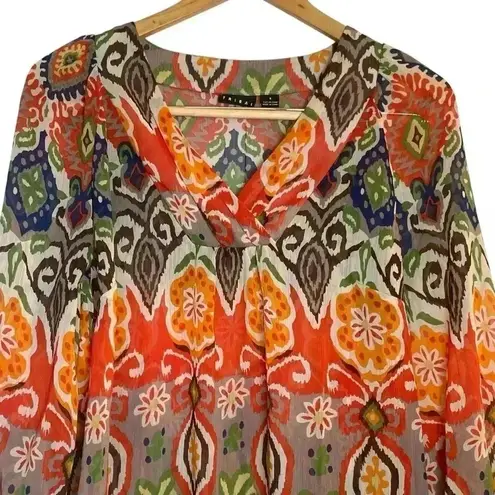Tribal Boho Peasant Sheer Blouse Size 6 Southwestern Aztec Hippie Flowy Colorful