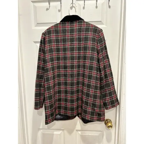 Sag Harbor Vintage Blazer Size 18W Red Green Wool Tartan Velvet Plaid Holiday