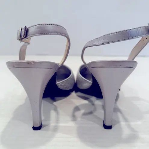 St. John Slingback Pointy Toe Pumps Women's 7.5B Silver Leather Strap Vintage
