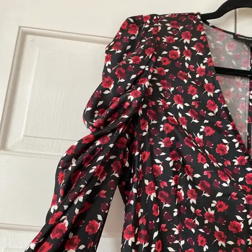 Something Navy Puffy Sleeve Wrap Dress Rose Ditsy Print Ditsy Floral Mini Dress