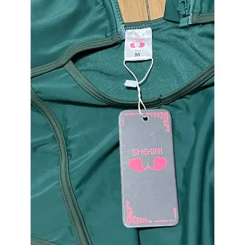 Shekini One Piece Swimsuit Size Medium Zip Up Chest NWT Beach Travel Vacation Green