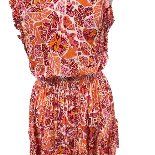 Poupette St Barth Clara Mini Dress Red Chagal Print Orange Pink Size Medium
