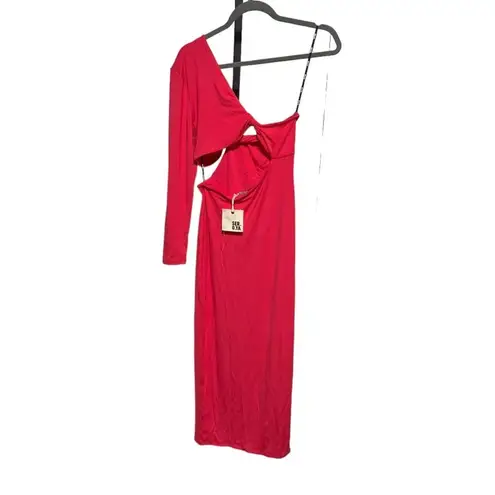 Ser.O.Ya Ivana One Sleeve Midi Dress NWT Size Medium Pink