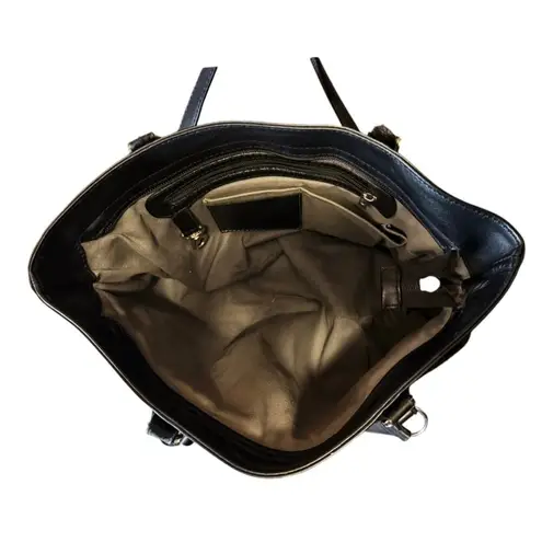 CLAUDIA FIRENZE Black Diamond Leather Cowhide Dual Handle Italy Zip Closure EUC