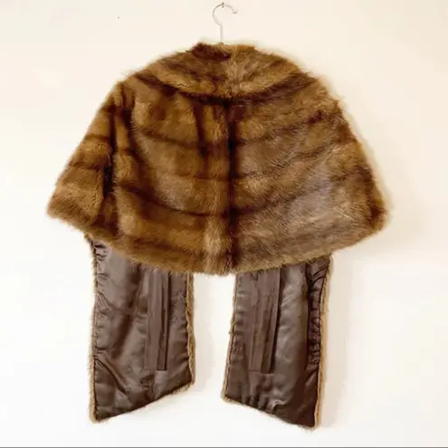 Vintage Mink Fur Stole Cape Capelet Winter Luxury Wrap Pockets Brown Size undefined