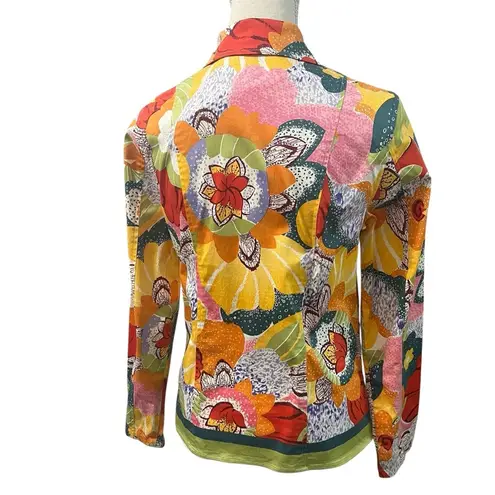 Coldwater Creek Retro Multicolored Floral Full Zip Collared Shirt Crop Jacket