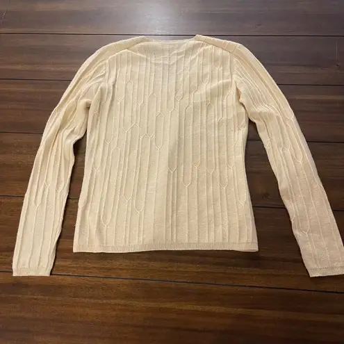 TSE Womens V-Neck Cable Knit Cashmere Sweater Size M Cream, Beige