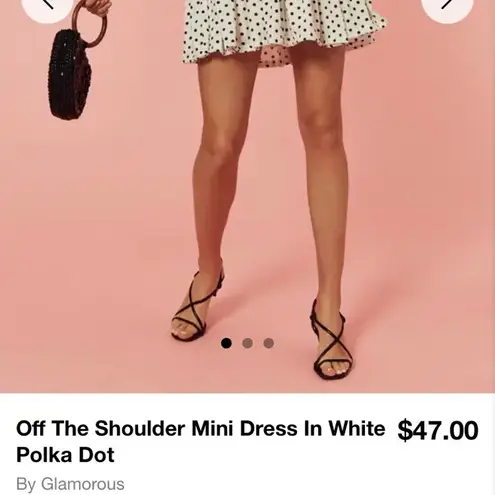 Glamorous Off the shoulder mini dress white polka dot long sleeve twee coquette lolita