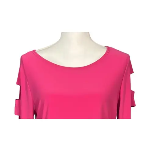 Clara Sun Woo Tunic Top Size Medium 3/4 Cut Out Sleeves Pink Stretch Artsy USA