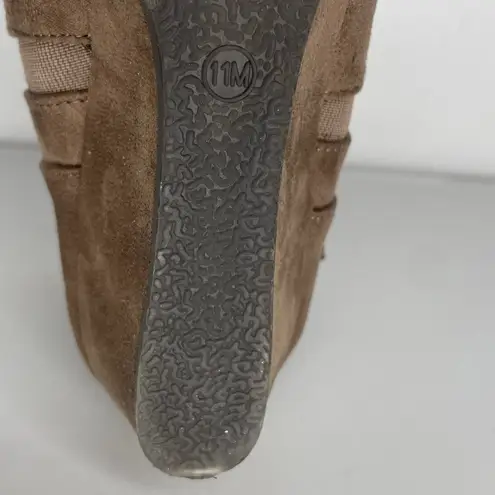 Marbella Women's Faux Suede Brown Wedge Ankle Boots Size 11 Boho Edgy Neutral