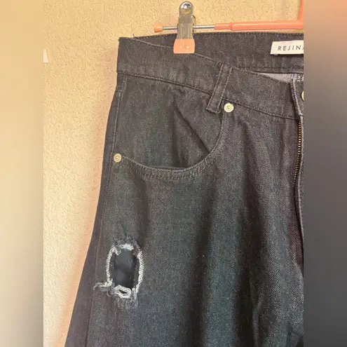 Rejina Pyo Mia Reworked Distressed Cut Out Wide Leg High Rise Relaxed Jeans 10 Black