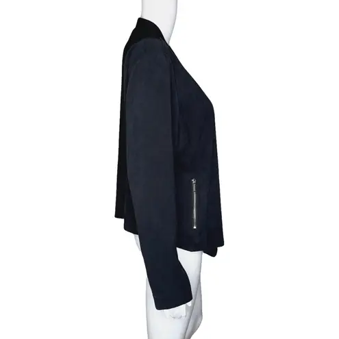 INC International Concepts Blazer Womens Large Navy Black Open Front Waterfall