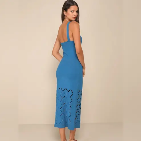 Lulus Immensely Poised Blue Sleeveless Laser Cut Sweater Midi Dress