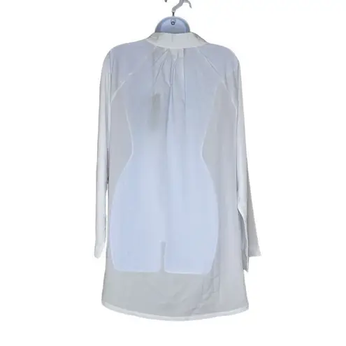 Alpha Studio M/L Button Front Blouse White Crepe Sheer Long Sleeve NWT Oversized Size L