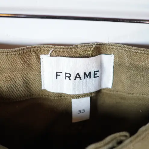 Frame NEW Denim Ali V Yoke High Waist Crop Wide Leg Jeans Army Green 33