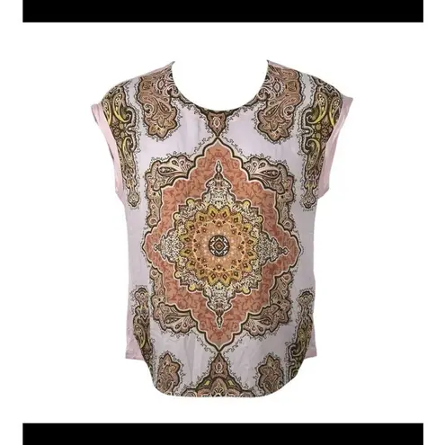 DR2 Boho Mandala Print Top NWT Pink Orange Yellow Short Sleeve Small