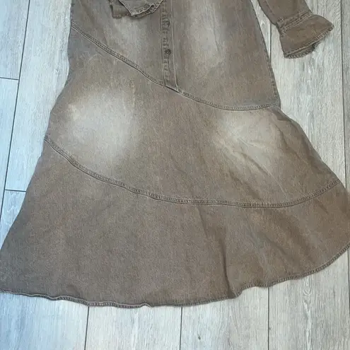 Newport News JEANOLOGY Western Y2K Brown Jean Flared Trench Maxi Dress Sz 16