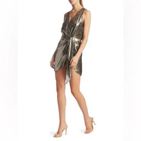 Ramy Brook Sleeveless Silk Gold Metallic Mini Dress