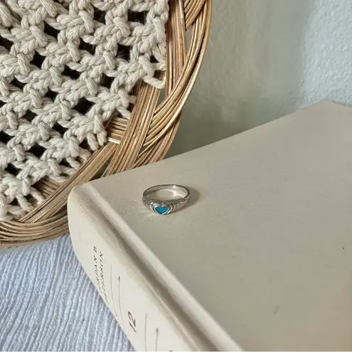 Crushed Turquoise Heart ‘89 Silver Ring Vintage “Jolene” Minimal Western Blue Jewelry