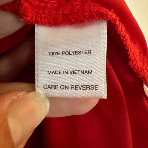 Eva Mendes Sheath Dress Red Lace Overlay Short Sleeve Modest Cocktail Party