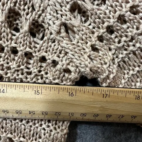 By Design Crochet Top Knit Open Weave Boho Top Beige Medium Sweater Tan