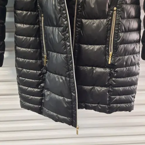 Gallery Womens Puffer Coat Small Black Hooded Faux Fur Full Zip Winter Outerwear