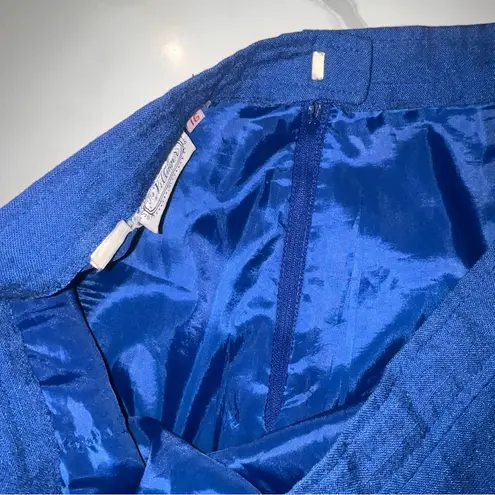 Villager Vintage Royal Blue Linen Blend Pencil Skirt Side Pockets Pleated 16