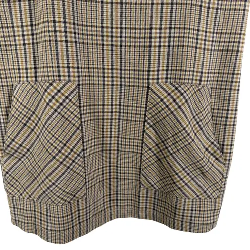 American Eagle  Plaid Pinafore Dress M Brown Check Button Strap Mini Dress