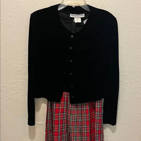 Vintage Plaid Dress with Velvet Jacket Red Size L