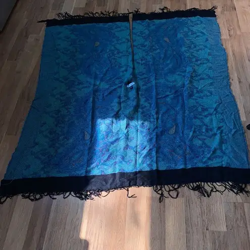 29 Palms Fringed Wrapped Shrug Scarf Shawl w/ Green & Blue Paisley Leafy EUC OS Size undefined