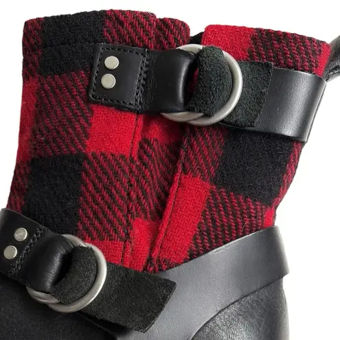Woolrich EUC Baltimore Leather Buffalo Plaid Wool Moto Boots Size 6 1/2