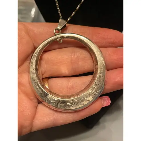 Vintage Silver Etched Hoop Drop Chinese Character Screw Back Earrings