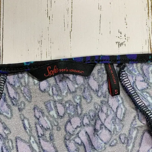 Sofia Vergara Womens Small Purple Black Blue V-Neck Long Sleeve Blouse Chirred